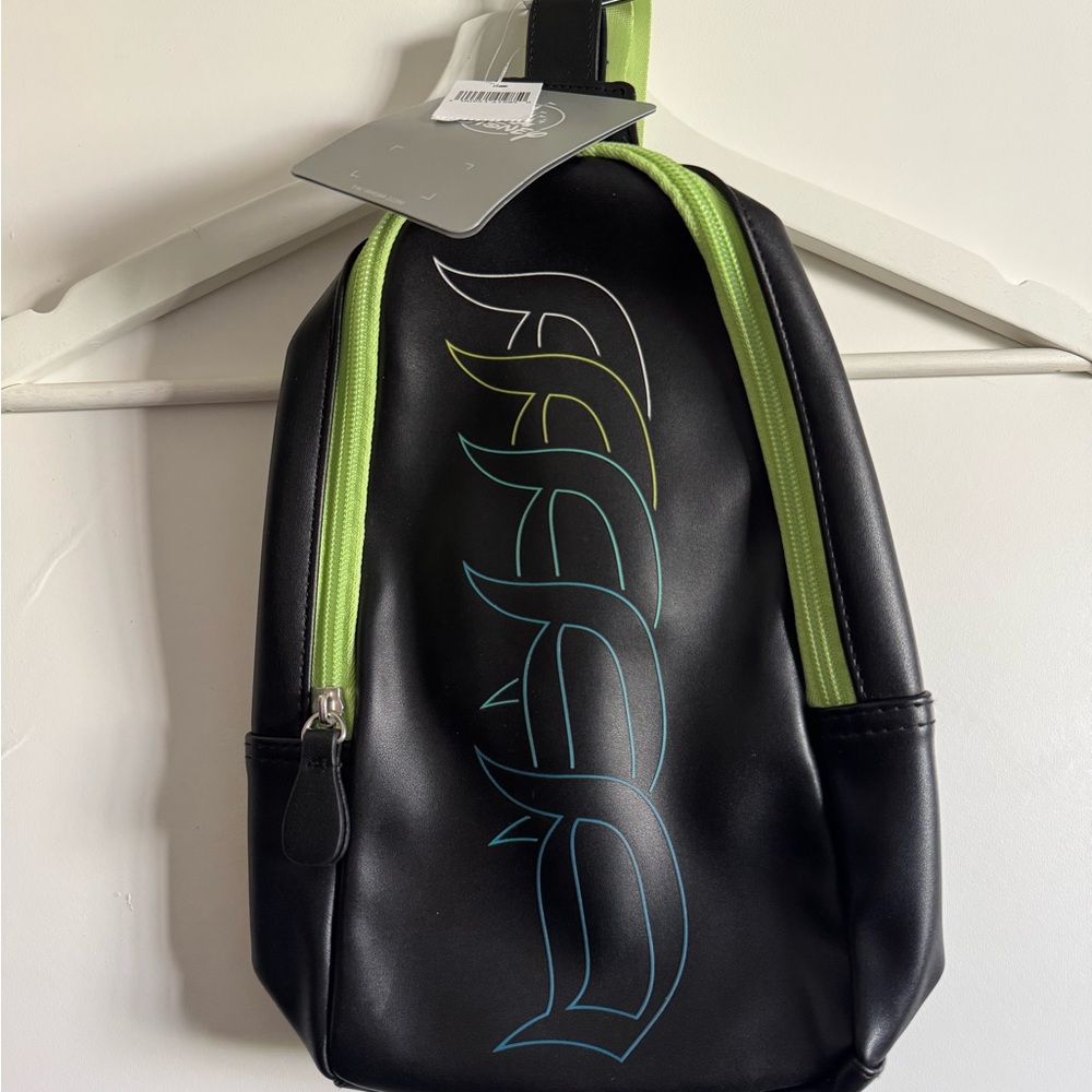 Black Men's Sling Belt Bag with Lime Trim